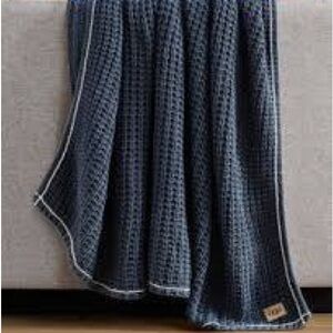 UGG Luna Navy Blue Waffle Knit Throw Blanket